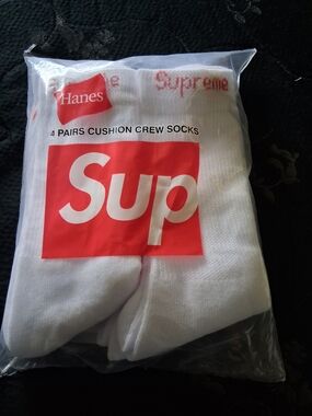Hanes White Supreme Socks with Red Logo - 4 Pack